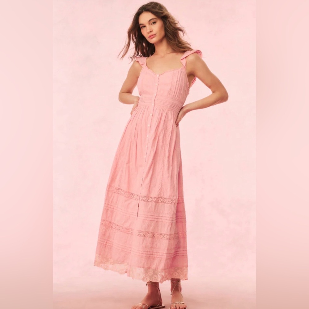 LoveShackFancy Pink Tiered Maxi Dress